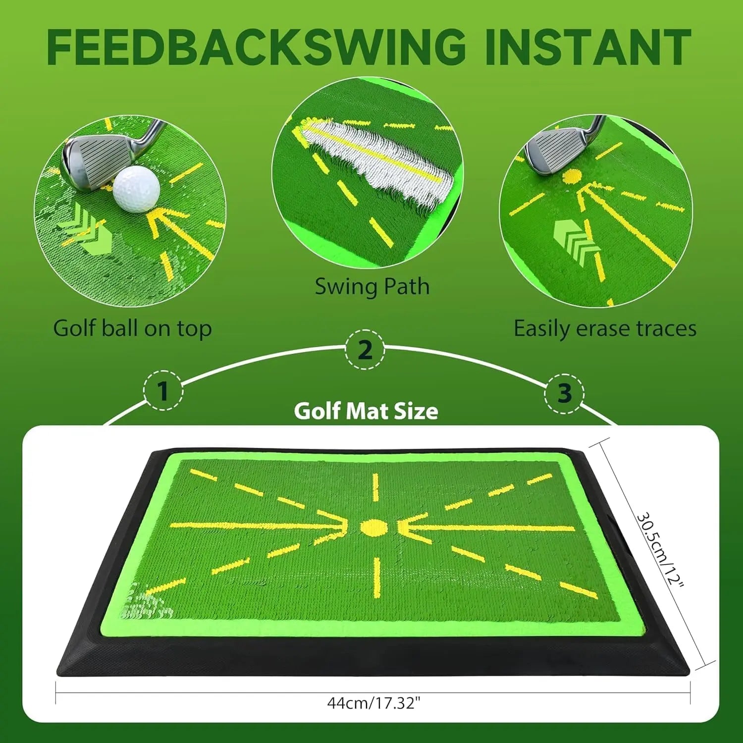 Compact Golf Training Mat with Instant Swing Feedback, 12"X17" Durable Synthetic Turf Training Aid for Adults, Indoor & Outdoor Practice Gear with Feedback Tool