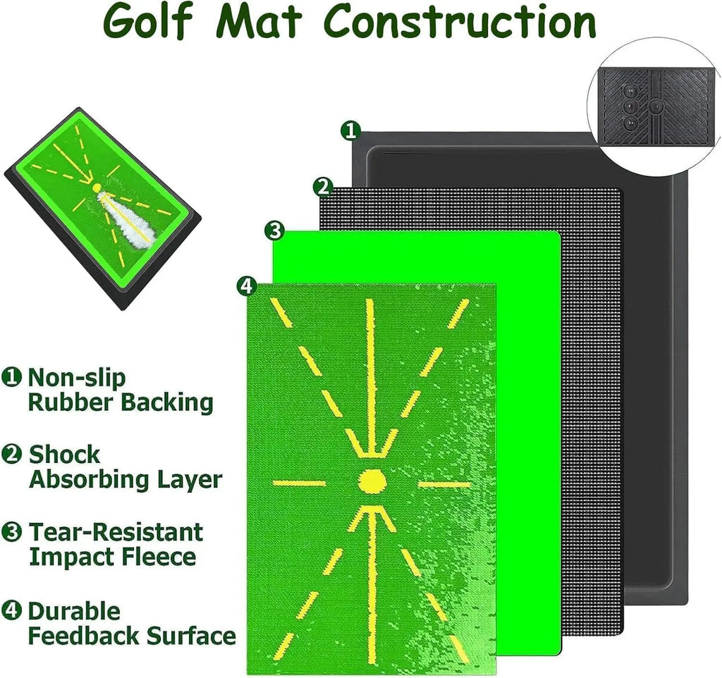 Compact Golf Training Mat with Instant Swing Feedback, 12"X17" Durable Synthetic Turf Training Aid for Adults, Indoor & Outdoor Practice Gear with Feedback Tool