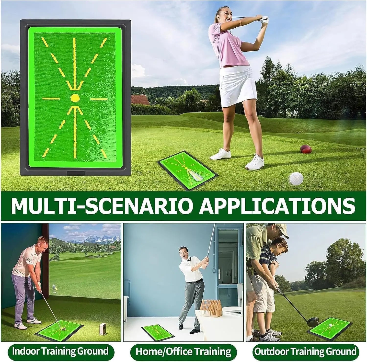 Compact Golf Training Mat with Instant Swing Feedback, 12"X17" Durable Synthetic Turf Training Aid for Adults, Indoor & Outdoor Practice Gear with Feedback Tool