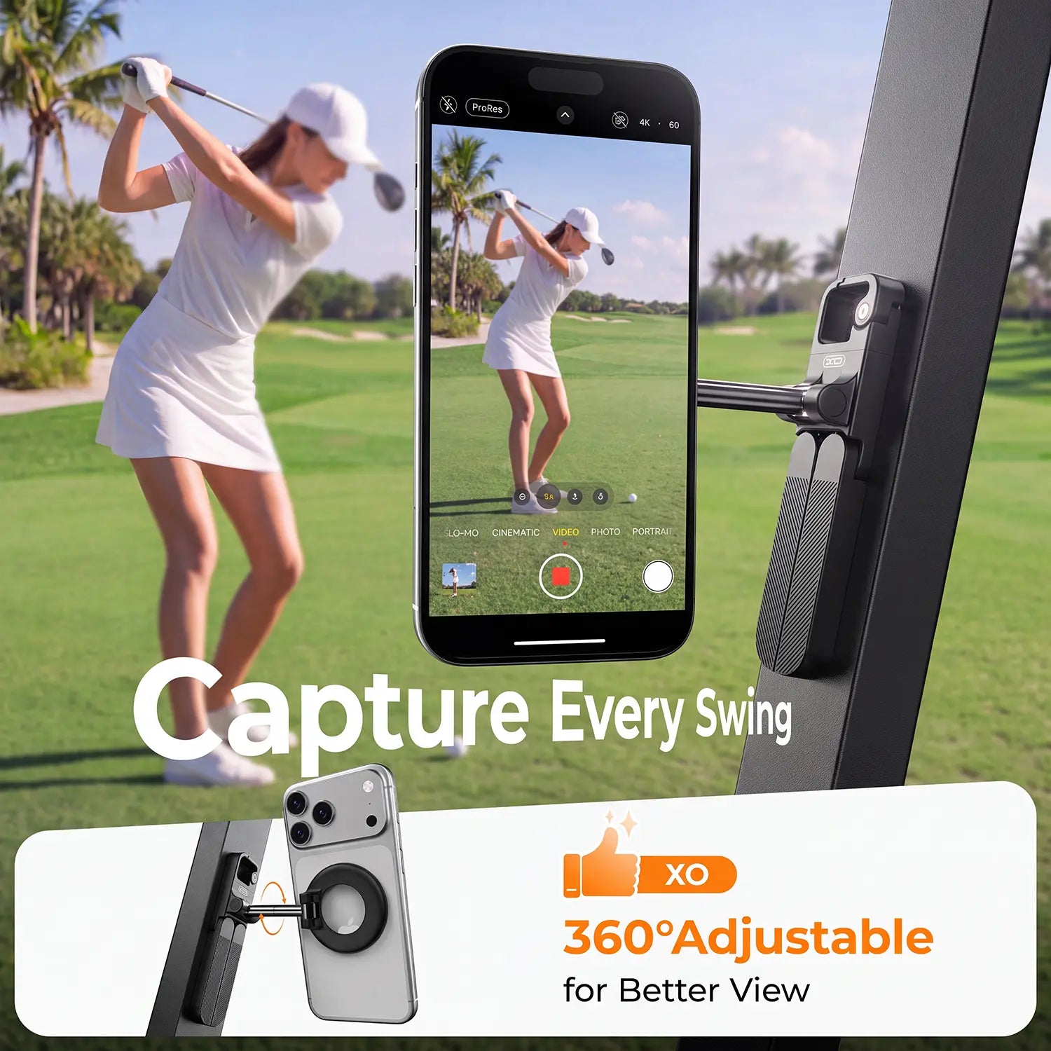 Upgraded Magnetic Golf Cart Phone Holder,360° Rotatable Golf Accessories Metal Foldable Arm for Easy Viewing & Operation, Golf Gifts for Men Dad Him, Golf Cart Accessories for EZGO, Club Car, Yamaha,Pocket-Size Portable Cell Phone Holder for Gym &Travel