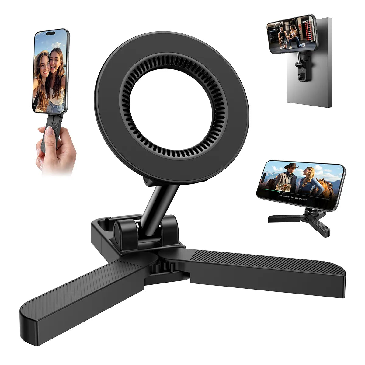 Upgraded Magnetic Golf Cart Phone Holder,360° Rotatable Golf Accessories Metal Foldable Arm for Easy Viewing & Operation, Golf Gifts for Men Dad Him, Golf Cart Accessories for EZGO, Club Car, Yamaha,Pocket-Size Portable Cell Phone Holder for Gym &Travel